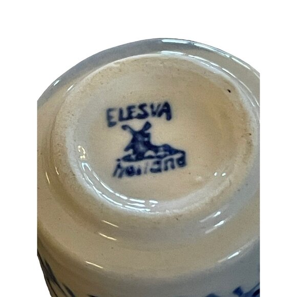 Blue & White  Mini Cup & Saucer Windmill Floral Hand Painted Elesva Holland VTG - Picture 6 of 12